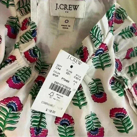 NWT J. Crew Mini Dress Ruffle Summer Floral Sleeves Cotton Pockets Women’s Sz 0 - Picture 7 of 10